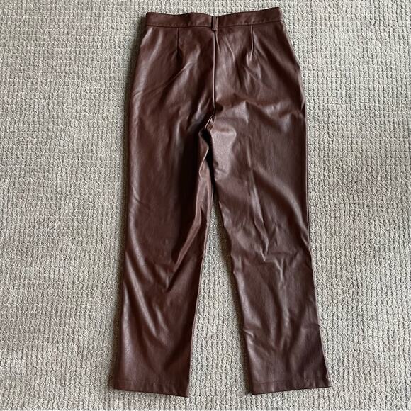 NWOT Wildfox Princess Seams Split Hem Faux Leather Pants in Brown Size L - Picture 9 of 11